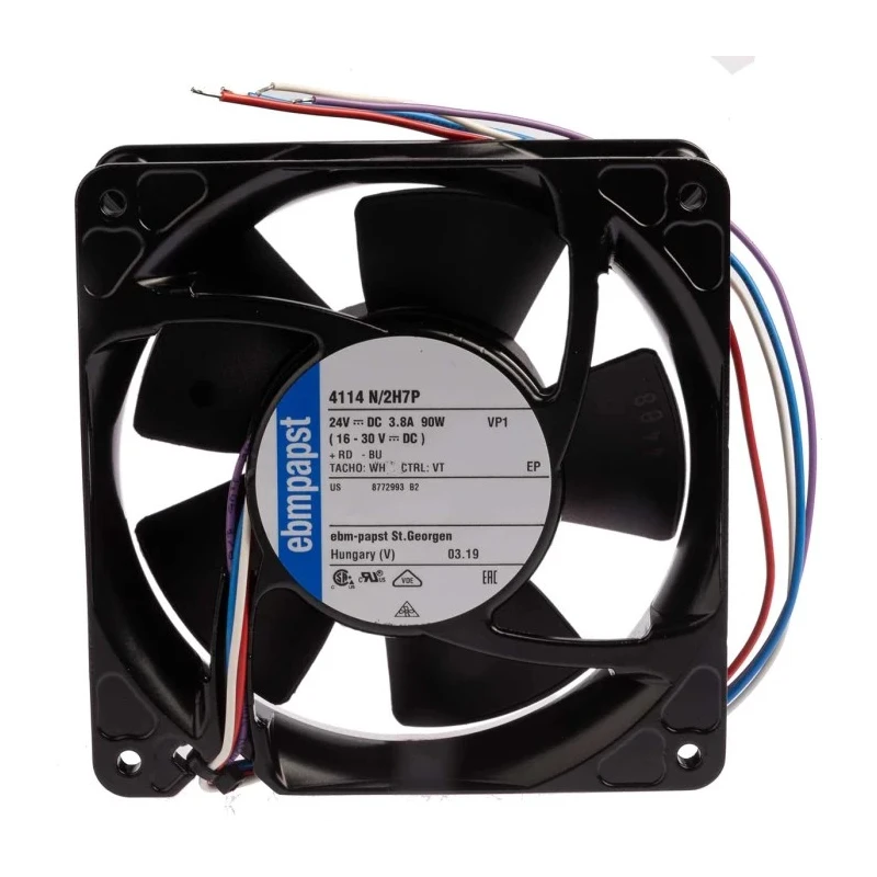 ebm-papst 4100 NH7 S-Force Series Axial Fan 24V DC 90W 500 m³/h 119mm x 119mm x 38mm 4114N/2H7P