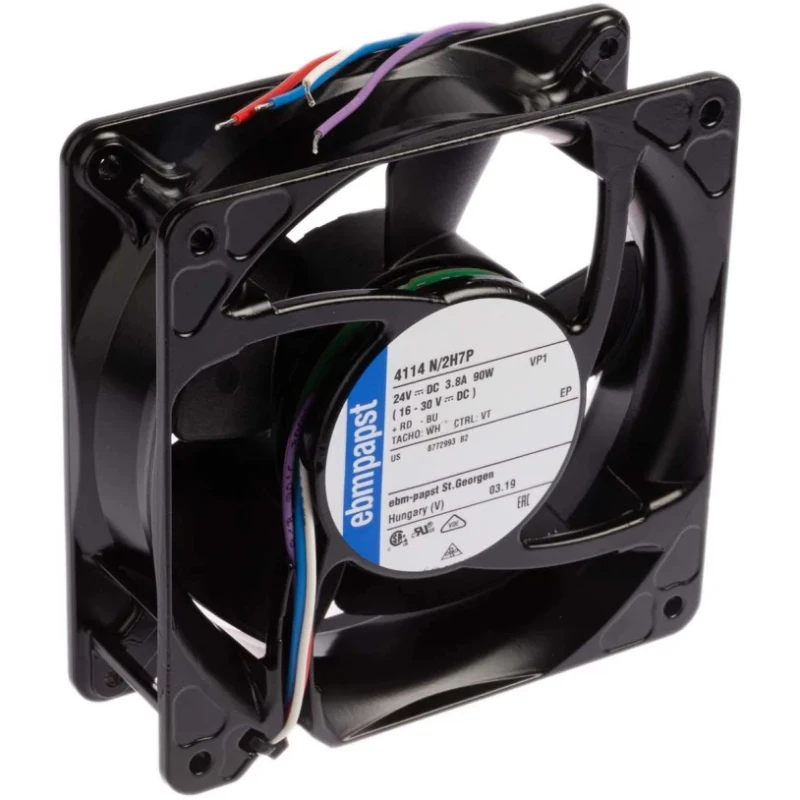 ebm-papst 4100 NH7 S-Force Series Axial Fan 24V DC 90W 500 m³/h 119mm x 119mm x 38mm 4114N/2H7P