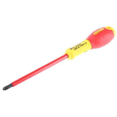 Stanley Insulated Screwdriver PH2 Tip 125 mm Blade Chrome Vanadium Steel VDE 1000V Approved 1-65-416