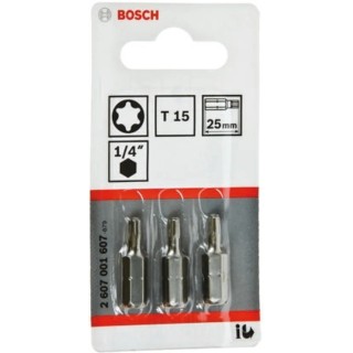 Bosch Screwdriver Bit T15, 1/4 in Hex Drive, 25 mm Overall Length 2607001607