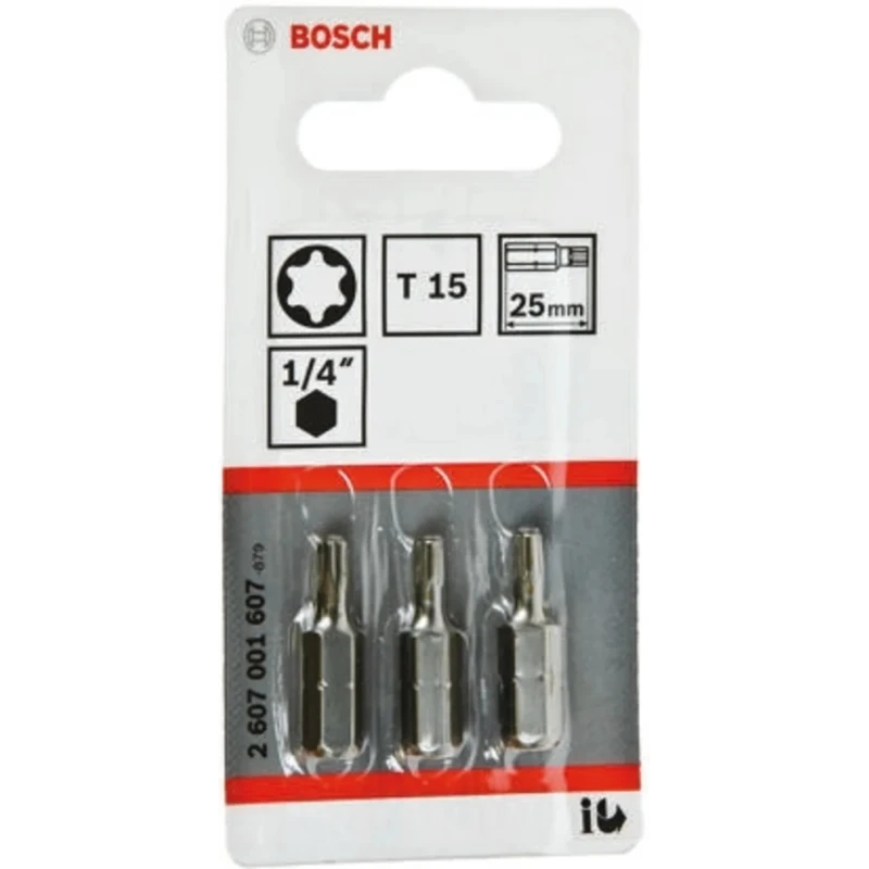 Bosch Screwdriver Bit T15, 1/4 in Hex Drive, 25 mm Overall Length 2607001607