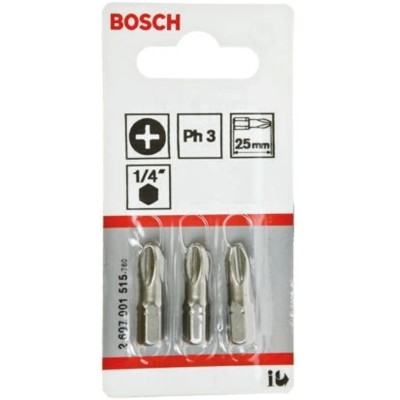 Bosch Screwdriver Bit 1/4 in Hex Drive PH3 Tip 25 mm Overall Length 2607001515