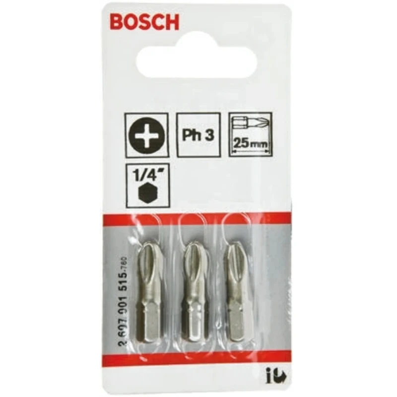 Bosch Screwdriver Bit 1/4 in Hex Drive PH3 Tip 25 mm Overall Length 2607001515
