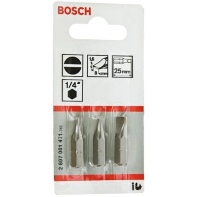 Bosch Screwdriver Bit Set, 1/4 in Drive Size, 8 mm Blade Width, 25 mm Overall Length, 3-Piece 2607001471