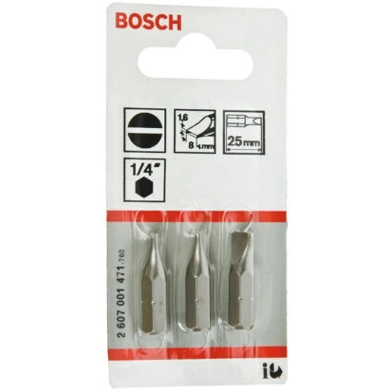 Bosch Screwdriver Bit Set, 1/4 in Drive Size, 8 mm Blade Width, 25 mm Overall Length, 3-Piece 2607001471