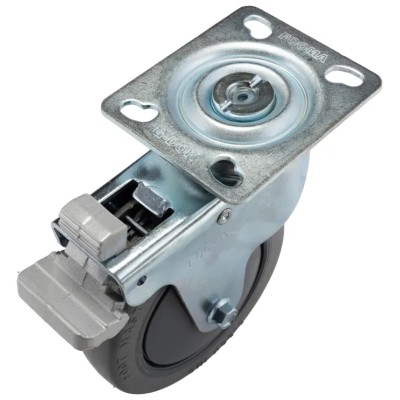 RS PRO Braked Swivel Castor, 90 kg Capacity, 125 mm Rubber Wheel, 165 mm Overall Height, Medium Duty 666-7577