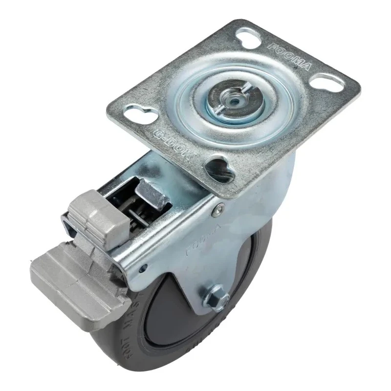 RS PRO Braked Swivel Castor, 90 kg Capacity, 125 mm Rubber Wheel, 165 mm Overall Height, Medium Duty 666-7577