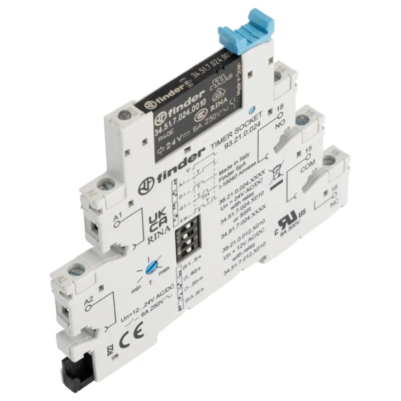 Finder 38 Series DIN Rail Timer Relay, 1-Contact, 60 V dc 24V ac, 0.1 s to 6 h Multifunction-Function SPDT 38.21.0.024.0060