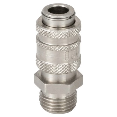 RS PRO Brass Pneumatic Quick Connect Coupling G 1/8 in Male Threaded Nickel Plated Brass 35 bar 100°C 667-1793