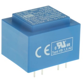 Block 9 V AC 2 Output Pin PCB Transformer, C-UL-US, ENEC 10 (VDE) 1.5 VA AVB1.5/2/9