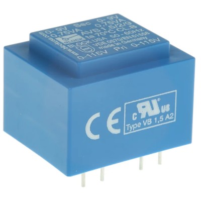 Block 9 V AC 2 Output Pin PCB Transformer, C-UL-US, ENEC 10 (VDE) 1.5 VA AVB1.5/2/9