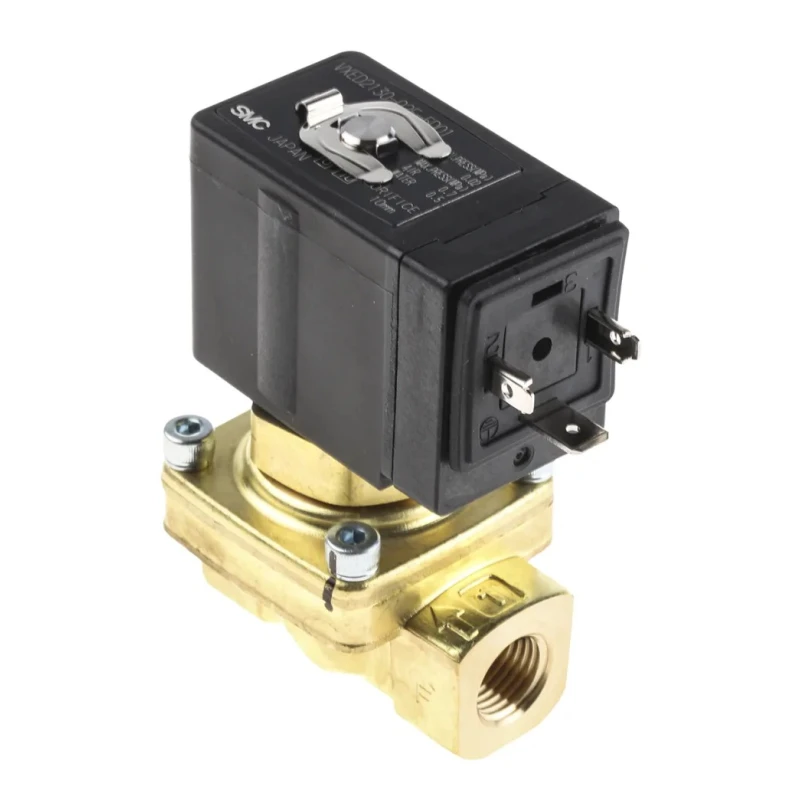 SMC 2 Port NC Brass Body Solenoid Valve, 24V DC, Orifice 10mm, VXED2130-02F-5DO1