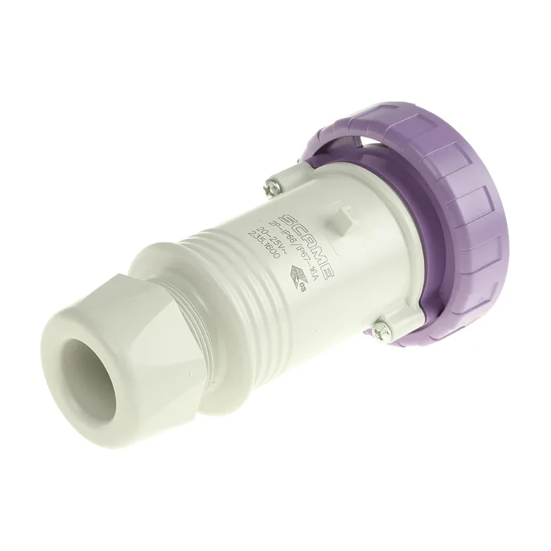 Scame IEC309 IP67 Purple Cable Mount 2P Straight Industrial Power Connector, 16A, 20V, 25V 235.1600