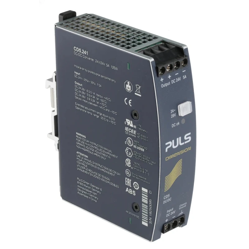 PULS DIMENSION-CD DC/DC Converter, 24V DC Output 5 A, 32.4V DC Input, DIN Rail Mount, 120 W, Max Temp 70 °C CD5.241