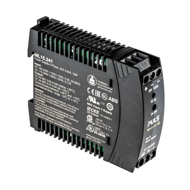 Mean Well MiniLine Switched Mode DIN Rail Power Supply 240V AC Input 28V DC, 630mA Output 15W ML15.241