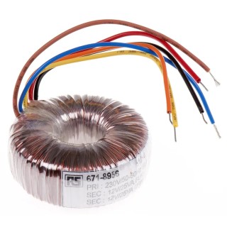 RS PRO 230 V AC Toroidal Transformer 2 Output 2 x 18 V AC 2.222 A 80 VA 671-9126