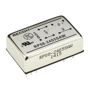 Recom DC/DC Converter RP08-AW Series 5V DC 1.6A 24V DC Input 8W Through Hole DIP Package RP08-AW