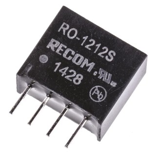 Recom RO Series DC/DC Converter 12V DC Output 83 mA 1 W Through Hole 6-Pin RO-1212S