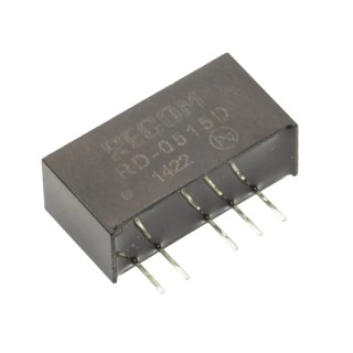 Recom 2W Dual Output DC/DC Converter, 15V DC Output, 66mA, 5.5V DC Max Input, Through Hole Mount RD-0515D