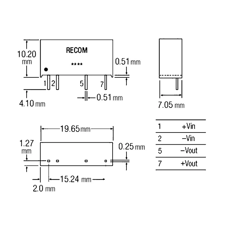 Recom DC/DC Converter 5V DC Output 400 mA 5V DC Input 4.5V Input 2W Through Hole RKZ-0505S