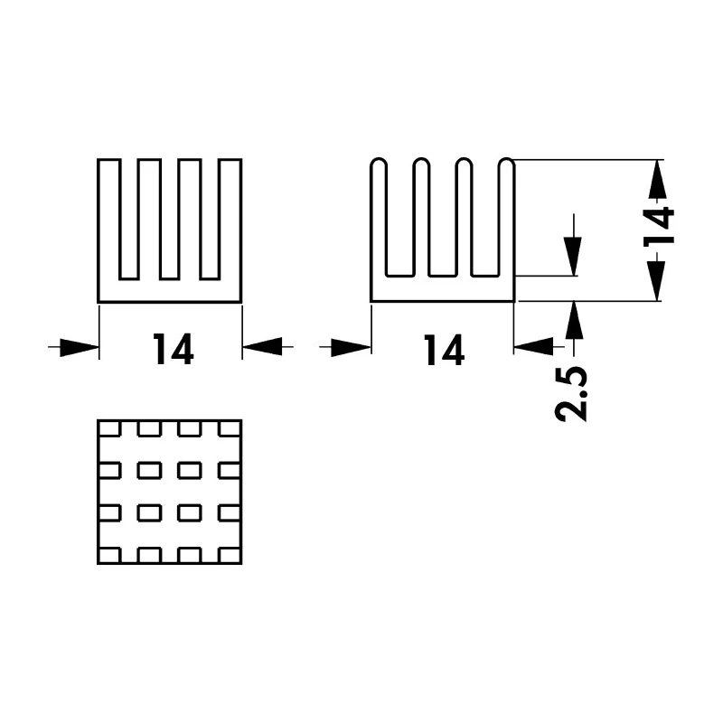 Fischer Elektronik Heatsink Universal Square Alu Black Anodised Aluminium 18.6K/W 14mm x 14mm x 14mm ICK PGA 6x6x14