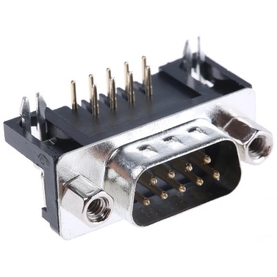 RS PRO 9 Way Right Angle 2.77 mm Pitch Through Hole D-Sub Connector Male with 4 to 40 UNC Screw Lock A-DS 09 A/KG-T2
