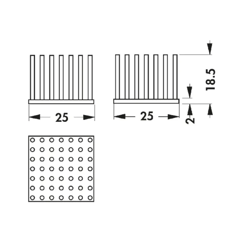 Fischer Elektronik Universal Square Aluminium Heatsink Black Anodised 5.2K/W 25 mm x 25 mm x 18.5 mm ICK S 25x25x18,5