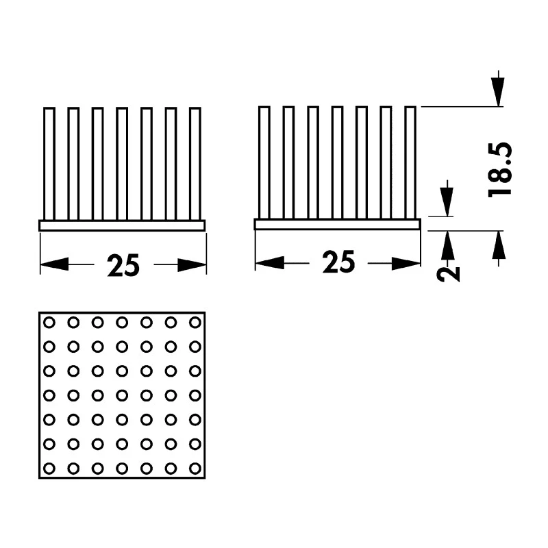 Fischer Elektronik Universal Square Aluminium Heatsink Black Anodised 5.2K/W 25 mm x 25 mm x 18.5 mm ICK S 25x25x18,5