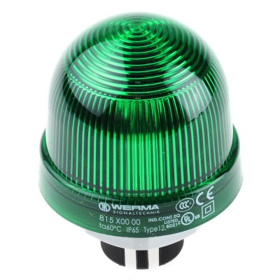 Werma EM 815 Series Green Beacon 230V AC/DC Steady Panel Incandescent Bulb IP65 IP65