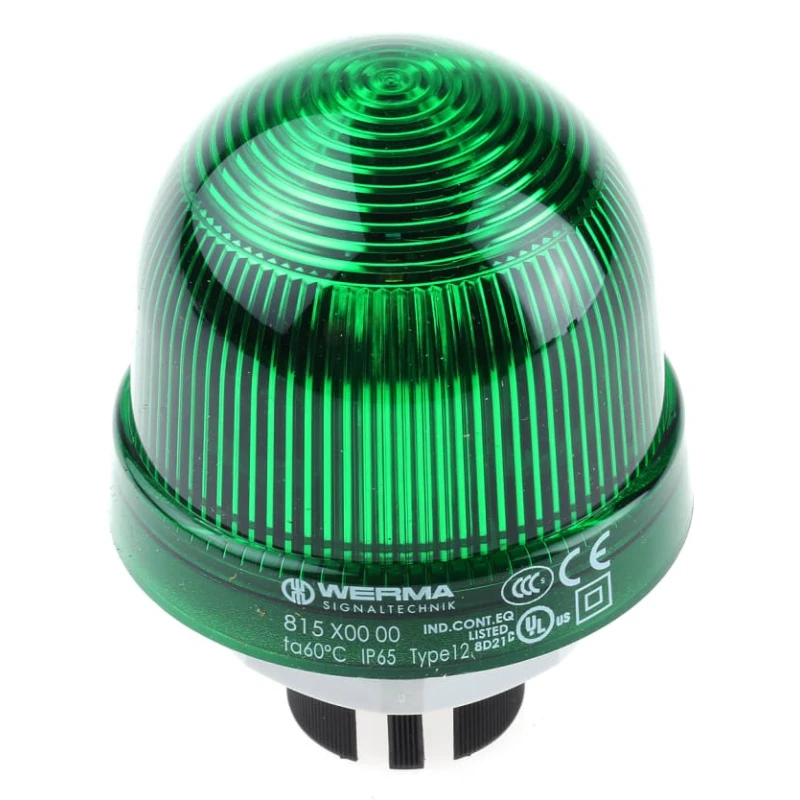 Werma EM 815 Series Green Beacon 230V AC/DC Steady Panel Incandescent Bulb IP65 IP65