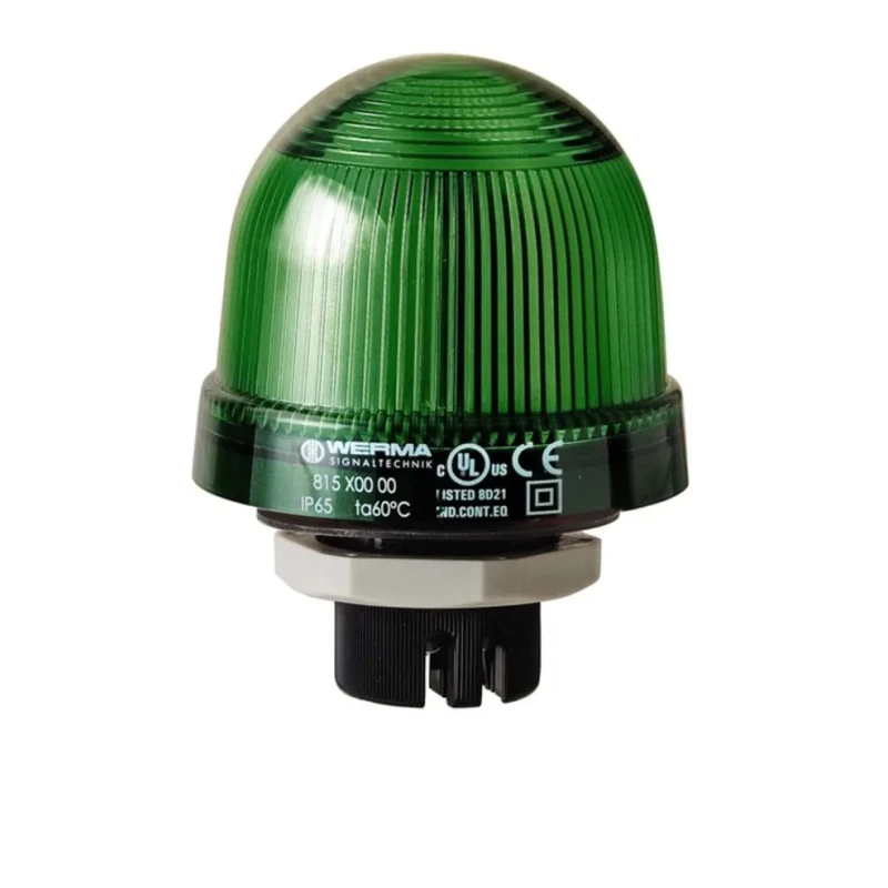 Werma EM 815 Series Green Beacon 230V AC/DC Steady Panel Incandescent Bulb IP65 IP65