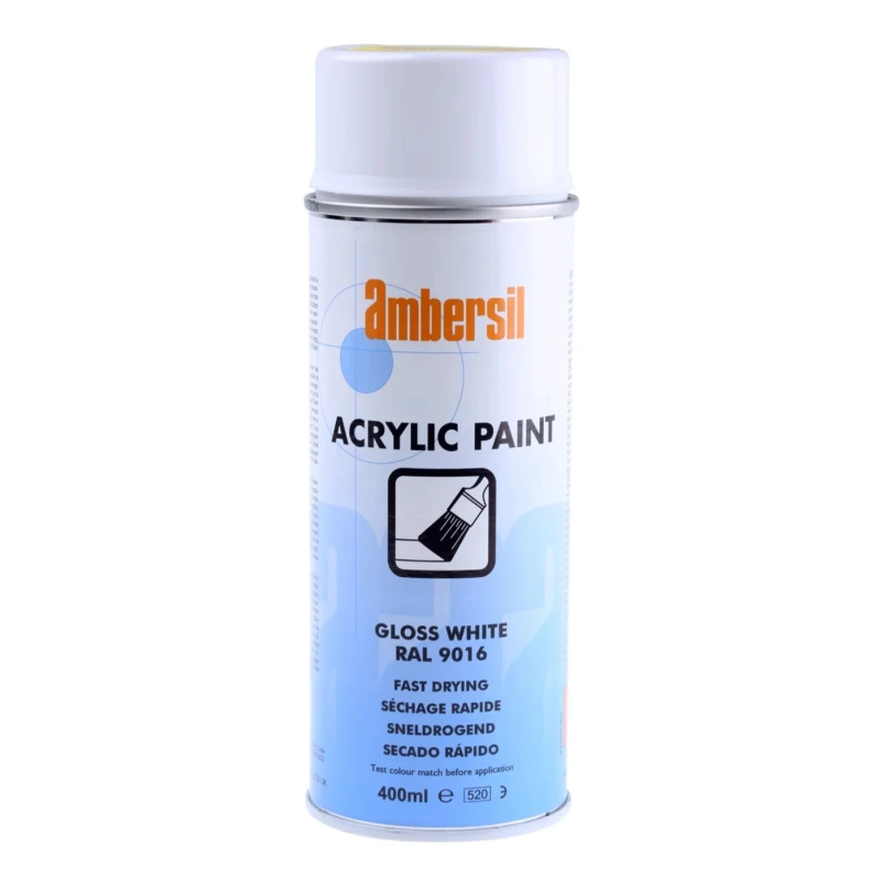 Ambersil Acrylic-Based White Gloss Spray Paint 400 ml Can with RAL 9016 Finish 31653-AD