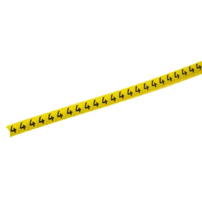 HellermannTyton Helagrip Slide-On Cable Marker, Pre-Printed Legend "4", Yellow PVC, 2mm-5mm Cable Diameter, 3.5mm HGDC2-5