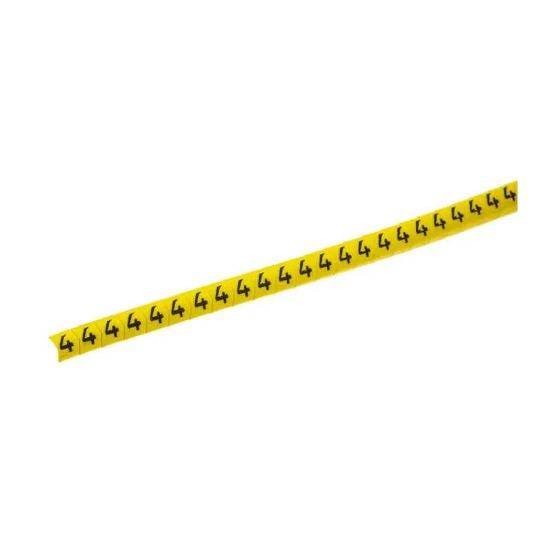 HellermannTyton Helagrip Slide-On Cable Marker, Pre-Printed Legend "4", Yellow PVC, 2mm-5mm Cable Diameter, 3.5mm HGDC2-5
