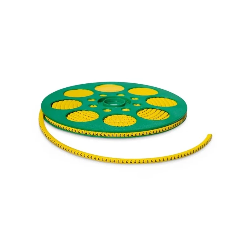 HellermannTyton Helagrip Slide-On Cable Marker, Pre-Printed Legend "4", Yellow PVC, 2mm-5mm Cable Diameter, 3.5mm HGDC2-5