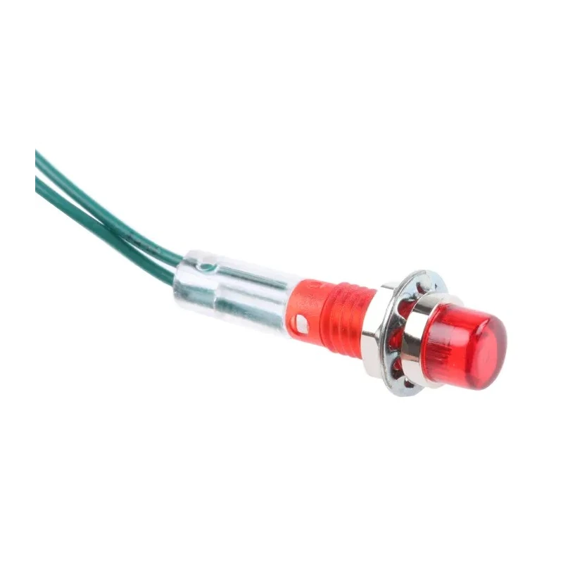 CAMDENBOSS Red Panel Mount Indicator 28V 25mA Lead Wire Termination Chrome Bezel Prominent Mount IND515205-2825-T/RD