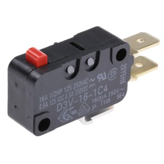 Omron Pin Plunger Micro Switch, Tab Terminal, 16A Current, SPDT Contact, Miniature, IP40 Rated D3V-16-1C4