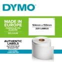 Dymo White Black Print Label Roll 104 mm Width 220 Per Roll Qty 159 mm S0904980