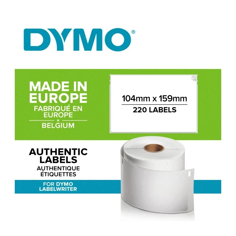 Dymo White Black Print Label Roll 104 mm Width 220 Per Roll Qty 159 mm S0904980