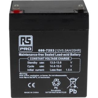 RS PRO 12 V, T1 Sealed Lead Acid Battery, 5 Ah, AGM Construction, 101mm x 90mm 686-7253