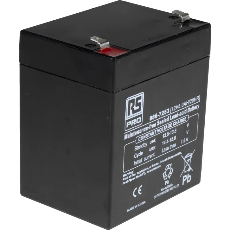 RS PRO 12 V, T1 Sealed Lead Acid Battery, 5 Ah, AGM Construction, 101mm x 90mm 686-7253