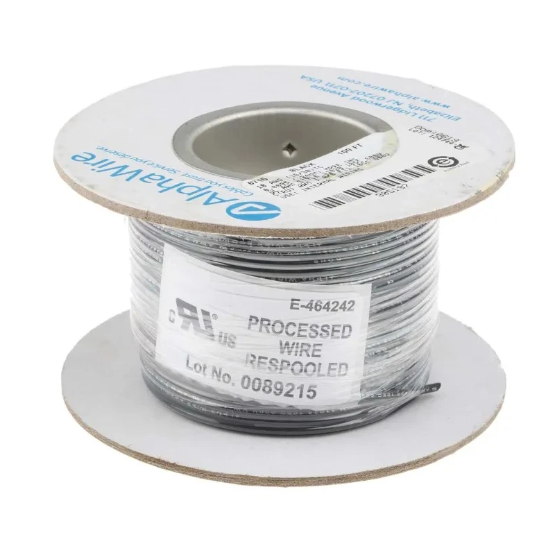 Alpha Wire Ecogen Ecowire Series Black 0.75 mm² Hook Up Wire, 18 AWG, 16/0.25 mm Core Strands, 600V, Modified 6715 BK005