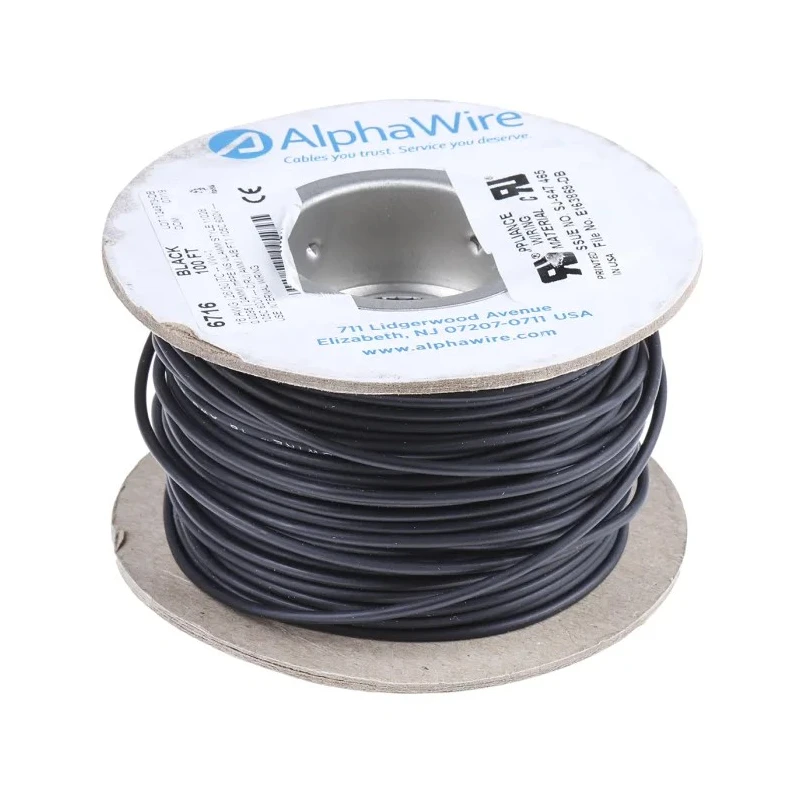 Alpha Wire Ecogen Ecowire Series Black 1.3 mm² Hook Up Wire, 16 AWG, 26x0.25 mm Core Strands, 30 m Length, MPPE 6716 BK005