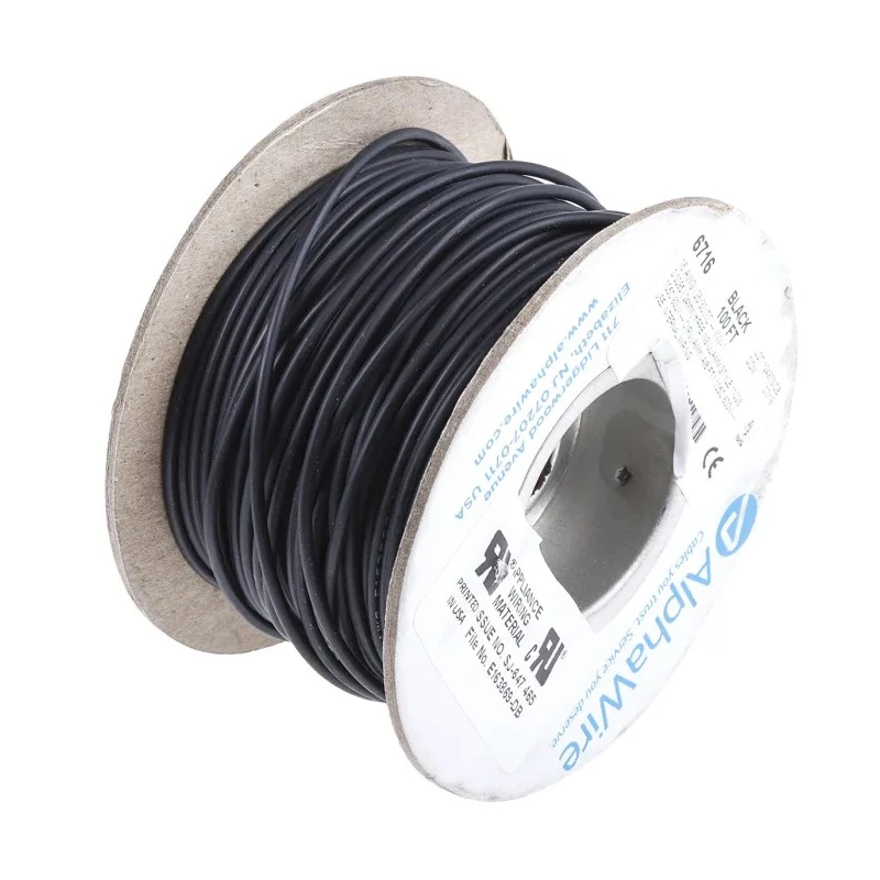 Alpha Wire Ecogen Ecowire Series Black 1.3 mm² Hook Up Wire, 16 AWG, 26x0.25 mm Core Strands, 30 m Length, MPPE 6716 BK005