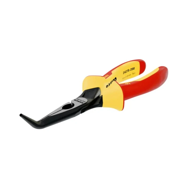 Bahco Long Nose Plier Bent Nose, 200mm Overall Length, 65mm Jaw, VDE/1000V Approved 2427 S-200