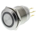 EOZ R Series Illuminated Momentary Push Button Switch, Panel Mount, 19.2 mm Cutout, SPDT, Red LED, IP65, 250 R19FFSSPAGRR24
