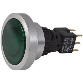 APEM A9 Series Illuminated Push Button Switch, Momentary, Panel Mount, 30 mm Cutout, DPDT, Green LED, IP65, 12V A9PFA1Y2EK2