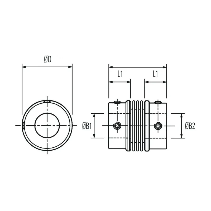 Huco Stainless Steel Bellows Flexible Coupler Aluminium Hub 49.7 mm Length 41 mm OD 48 mm Bore 530.41.4848