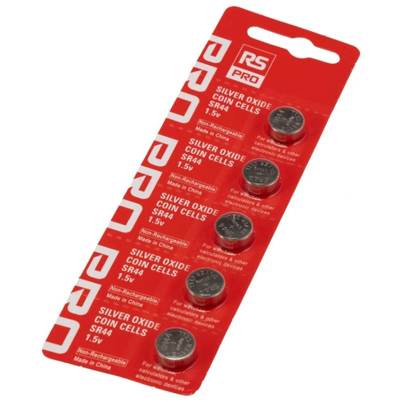 RS PRO Silver Oxide Button Battery SR44 1.55 V 11.6 mm Diameter 5 Pack SR44