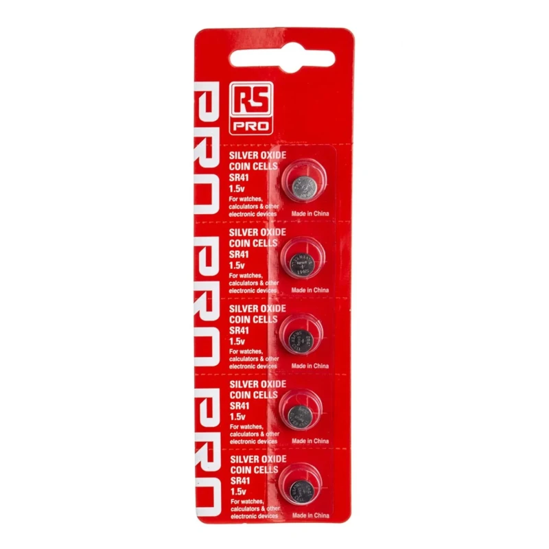 RS PRO Silver Oxide Button Battery 1.55 V 7.9 mm Diameter 3.6 mm Height 42 mAh Capacity Pack of 5 SR41